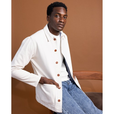 #ad #ad 1993 Apparel The Chore Coat Ivory Twill Denim Button Up Jacket Size Large $118.00