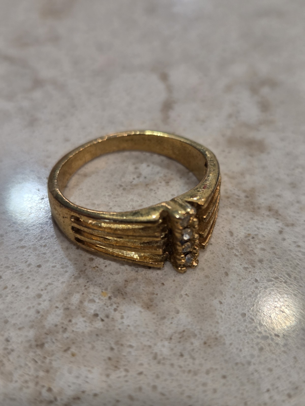 Gold Tone  Size 8 ladies Ring 4 Stones