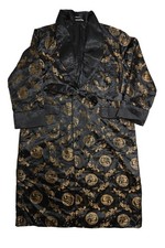 Vintage 60s SILK Dragon Embroidered Long Sleeve Robe in Black Gold