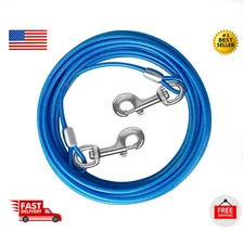 Dog Tie Out Cable 10/15/20/25/30 FT Runner for Yard Steel Wire 10FT, Blue