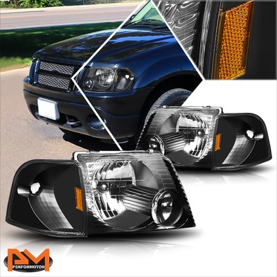 For 02-05 Ford Explorer Black Housing Headlight Amber Corner Signal Lamps Pair