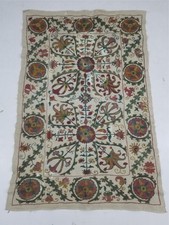 Vintage Traditional Uzbek Suzani Hand Embroidered Floral Textile 117x75cm