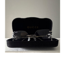 Gucci Silver Rimless Square Women's Sunglasses Gray Tinted Lenses