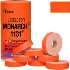20,000 Fluorescent Red Pricing Labels for Monarch 1131 - 8 Rolls with Free Inker