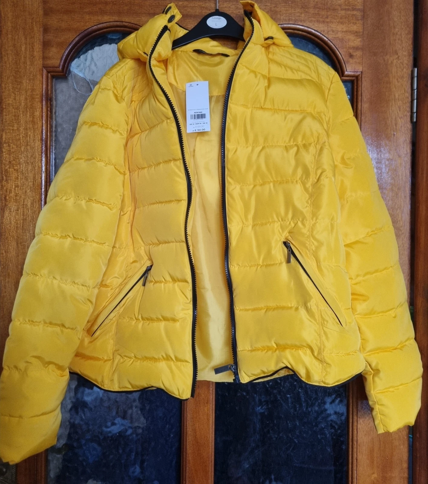 Dorothy Perkins Yellow Puffer Jacket removable hood Size 16 BNWT