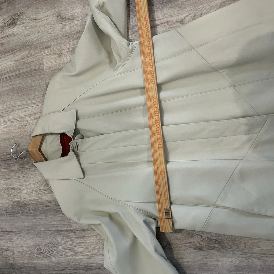 Vintage Tibor White Leather Trench Coat Womens XL Ivory long city Old Money - Image 4 of 4