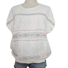 Vintage Cap Sleeve Sweater Top Starbust Stripes L? Off White Pastel