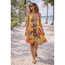 Vasna Tropical Print Sundress Drop Waist Sleeveless Colorful Large