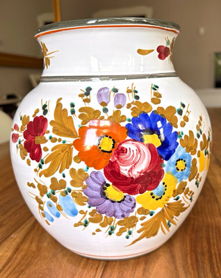 Handbemalte Keramikvase weiß mit Blumenmotiv, FS 1145/20, H 20 cm