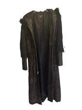 Leather Fur Full Length Coat VTG Unique Goth Unisex Adjustable Sizing Eu 50