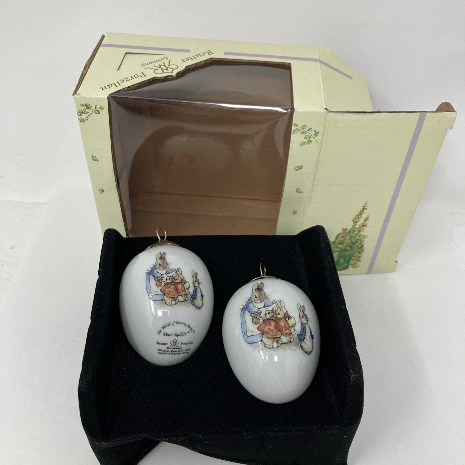 Porcelain Beatrix Potter Ornaments Two Reutter Porzella Eggs Peter Rabbit German