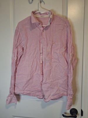 Men's Pink Bugatchi Linen Button Down Ling Sleeve Shirt Large EUC
