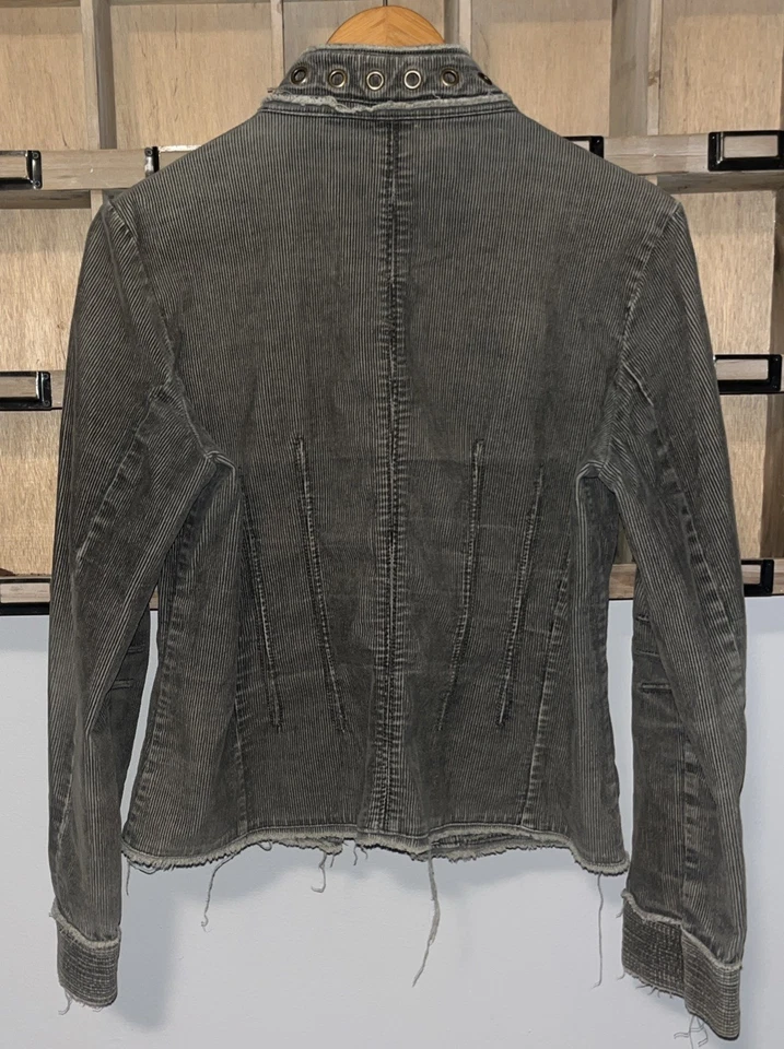Chaqueta Steampunk Militar Para Mujer L Gris Pana Detalle Ojal Boho Gancho Cierre Foto 3 de 4