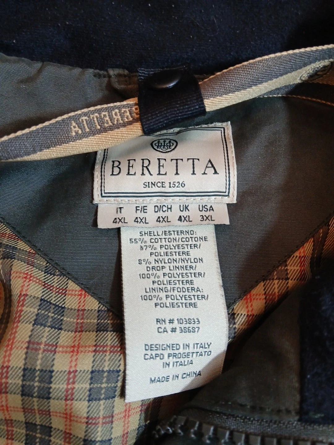 Beretta Field Coat Mens 3XL Green Hunting Shooting Jacket Italian Design EUC image 8
