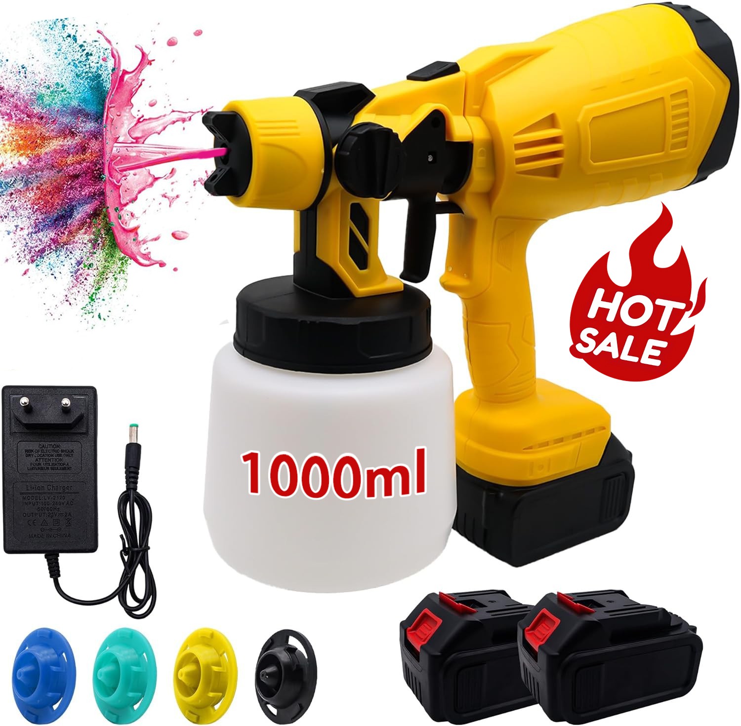 21V Cordless Electric Paint Sprayer - HVLP Brushless Adjustable Spray,1000ml,a