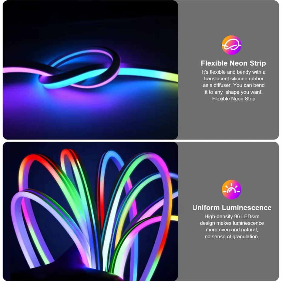 Neon Rope Lights RGBIC DC12V Wifi/Bluetooth/Remote Control RGB Chasing Strip Tap - Image 3 of 4