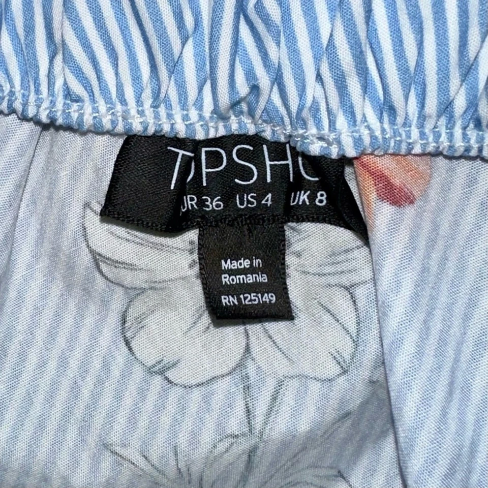 Top Top Top Top Top Top Top Floral y Azul Blanco Estampado Rayas Un Hombro Talla 4 Foto 3 de 4