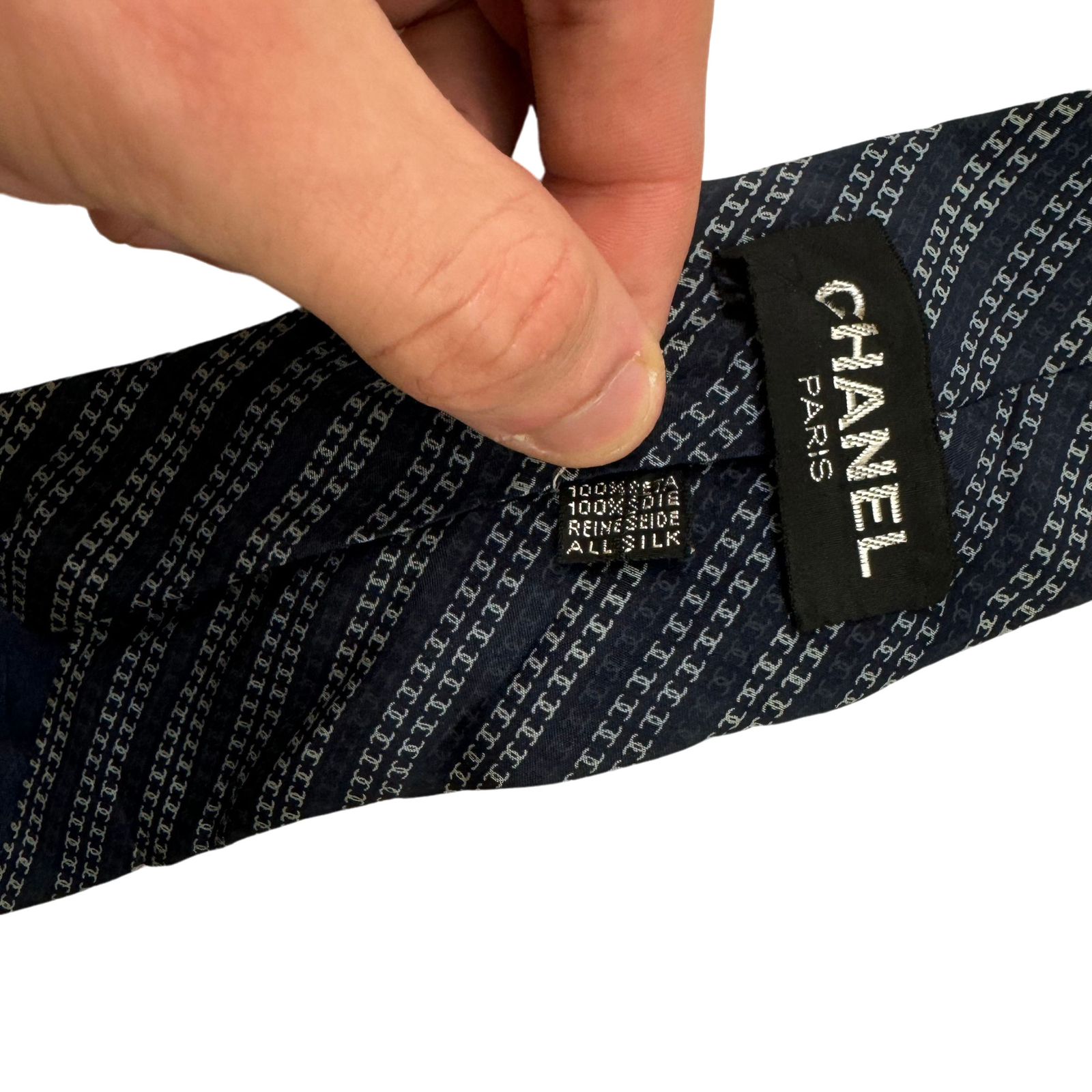Chanel Paris 100% Silk Tie Black Grey One Size image 4