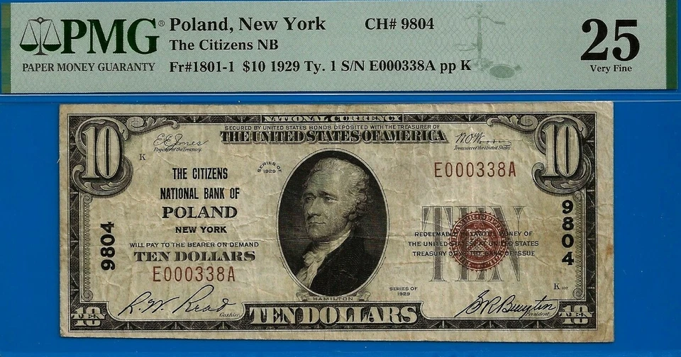 1929 $10 National Currency PMG 25 top pop 1/0 finest Poland, New York CH# 9804 - Image 3 of 4