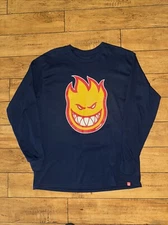 Spitfire Flaming Head Long Sleeve T-Shirt Navy Blue Large 21x28