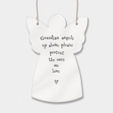 East of India Porcelain Hanging Guardian Angel Protect The Ones We Love Plaque