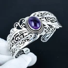 African Amethyst Gemstone Handmade Vintage Design Open cuff Bangle Jewelry M-214