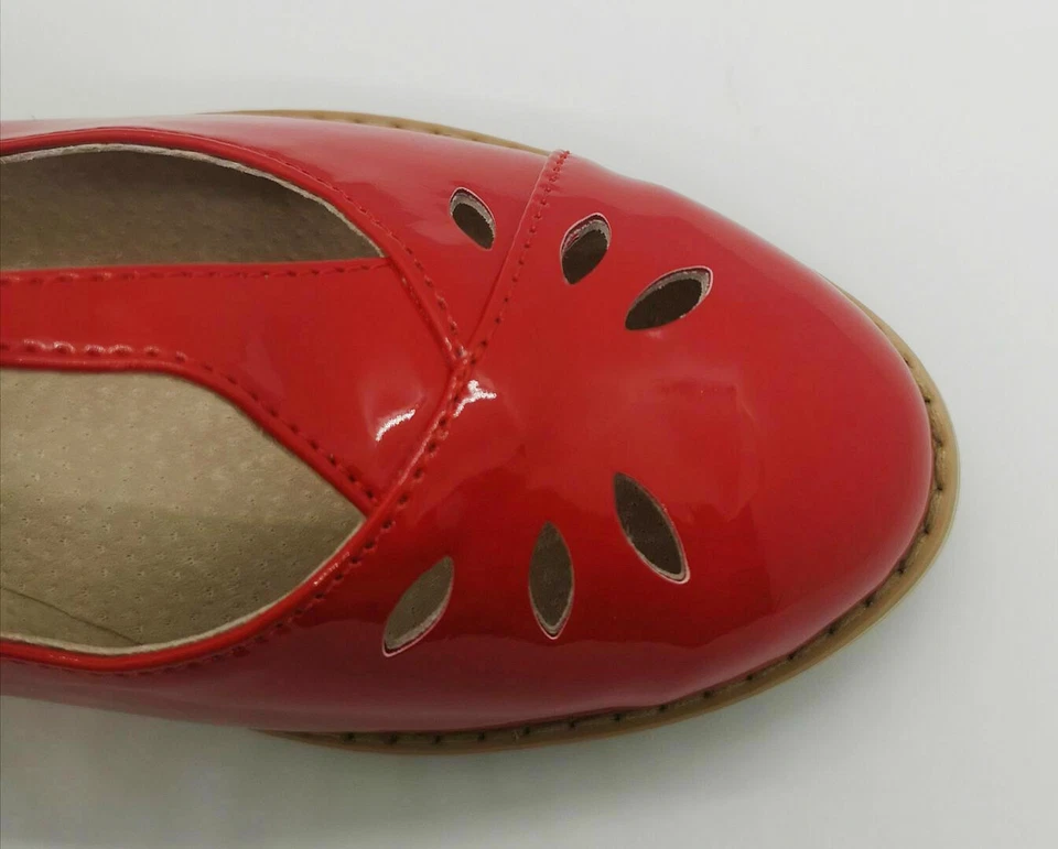 Topshop Gwenny Mary-Jane Patente Plana T Bar Zapatos Rojos Tallas 3-9 Mujeres Moda Foto 4 de 4