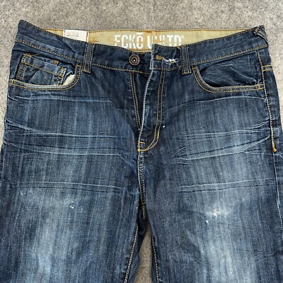 VTG Ecko Unltd Jeans Mens 36x30 Blue Dark Wash Relaxed Fit Straight Leg y2K