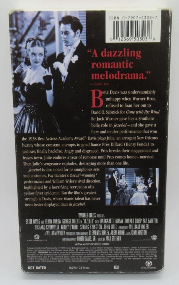 JEZEBEL VHS VIDEO MOVIE, BETTE DAVIS, HENRY FONDA, GEORGE BRENT, DONALD CRISP - Imagem 2 de 2
