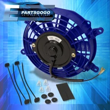 1x 7" Inch 12V Electric Slim Push Pull Radiator Cooling Fan Blue + Mounting Kit