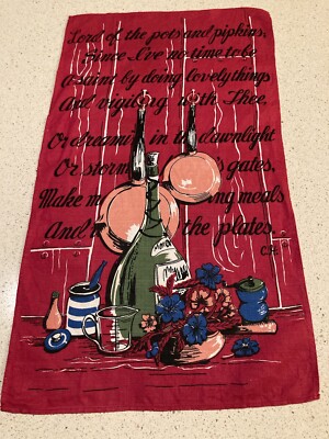 Kitchen Towel Linen Red Tea Lord Of The Pots Wine Cooking Flowers Theme