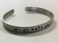 Pi Beta Phi, Sorority Greek handstamped cuff bracelet, Ann Peden FREE SHIPPING