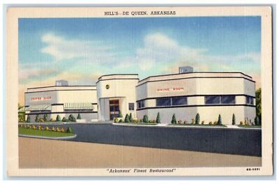 c1940's Hills Restaurant Dining Exterior Building De Queen Arkansas AR Postcard