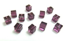 12 Pcs AMETHYST PURPLE 4mm CUBES SWAROVSKI CRYSTAL BEADS LOT