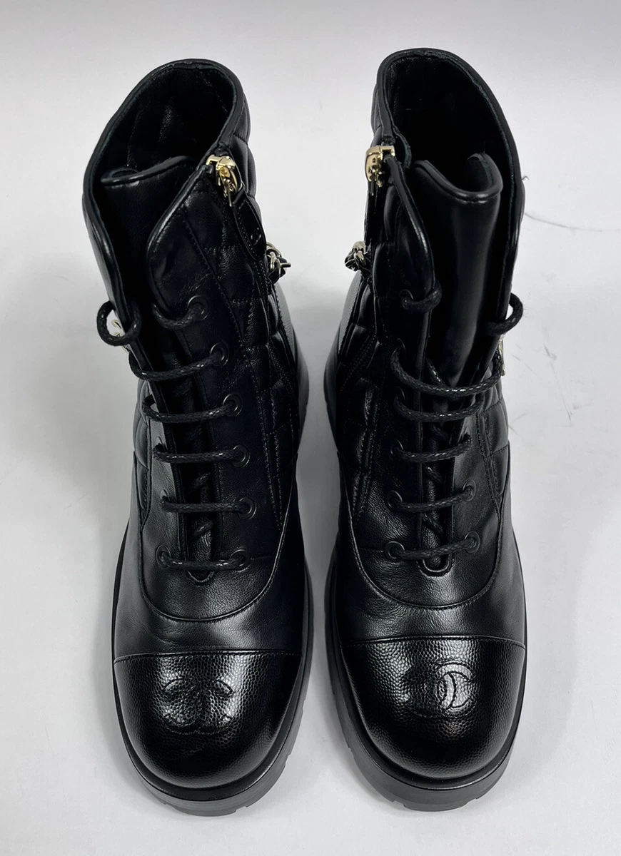 black quilted leather lace up boots from channel - E-SEVEN STORE