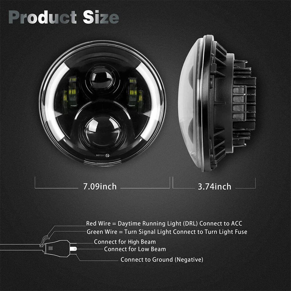 Pair 7'' Round LED Headlights DRL Turn Light For Land Rover Defender 90 & 110 - Image 4 of 4