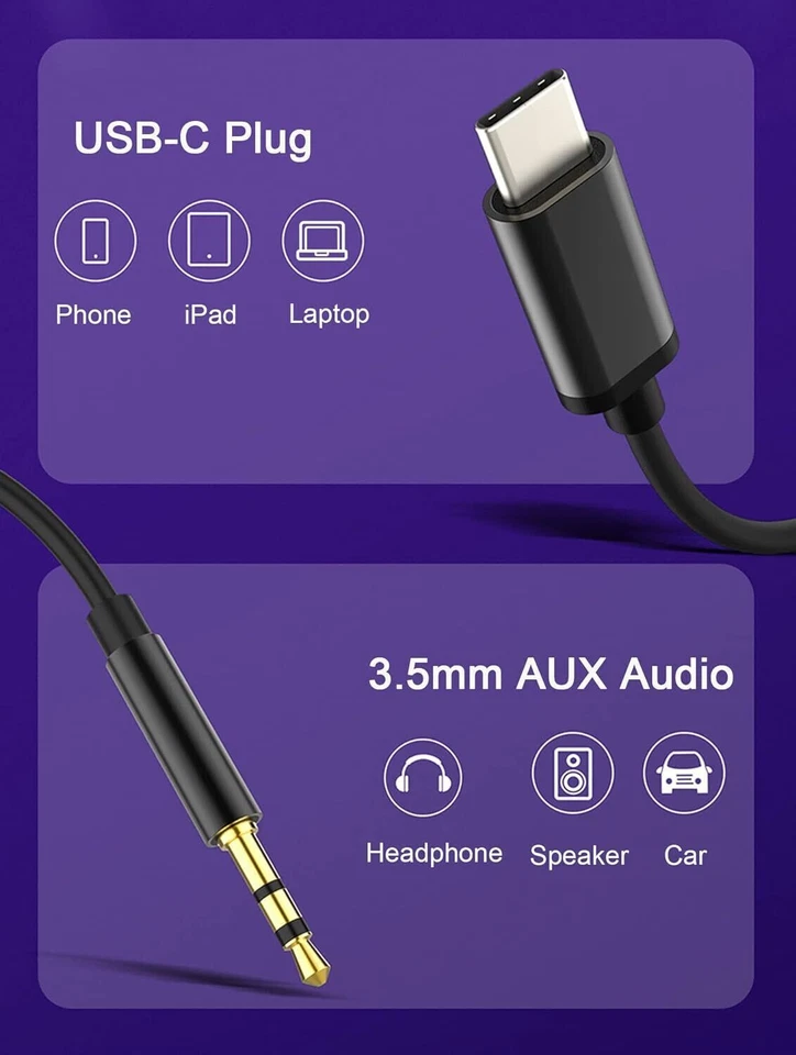 Cable adaptador de audio auxiliar para automóvil para iPhone 16 15 Pro Max Plus tipo C a 3,5 mm Foto 4 de 4