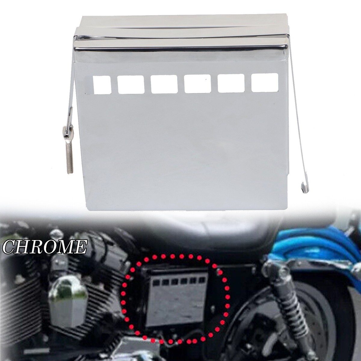 Metal Slotted Battery Cover Kit for Harley Sportster Low Rider Super Wide  Glide