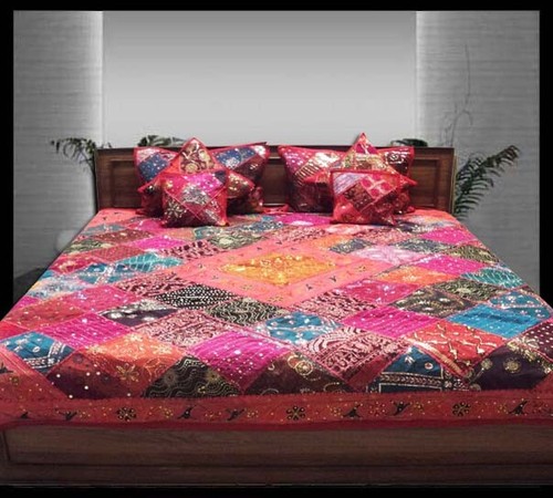 7 PC LUXURIOUS VINTAGE SARI BEADS BLANKET QUILT COVERLET BEDSPREAD THROW DUVET - Picture 5 of 14