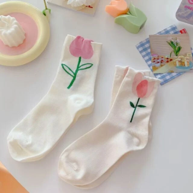 5 pares de calcetines de tubo medio para mujer Harajuku retro florales vintage novedad elegantes Foto 2 de 4
