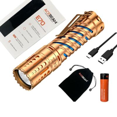 Acebeam E70 Copper LED Flashlight 4600 Lumens 6500K Cool White w/ 21700 Battery