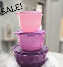 Tupperware 3 pc Mixing Bowls Set Flat Bottoms Purples & Pinks New