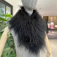 Women Real Mongolian Lamb Fur Scarf Wrap Warm Shawl Collar Neck Warmer Scarves