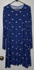 Old Navy Blue Long-Sleeve Swing Floral Print Dress Size Xlarge