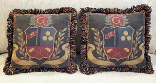 SET OF 2 Riverdale Tapestry Throw Pillow Golf Theme Fringe 1990s