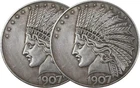 2PCS 1907 Antique Liberty Indian Head $10 Dollar Coin, Uncirculated Morgan Silv