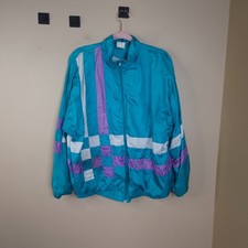Vintage Aisle Full Zip Windbreaker in Teal Print 80s Size L