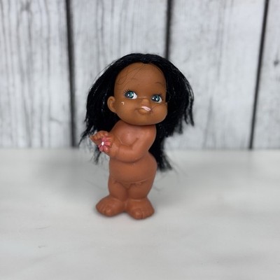 VTG 70s Hawaiian Hula Girl w/ Flower Rubber Vinyl Doll 4.5  Hong Kong - Read