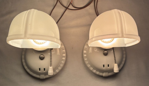 Vtg Porcelain Sconce Pair Wall Light Fixture Ceramic Bathroom Art Glass USA #M74