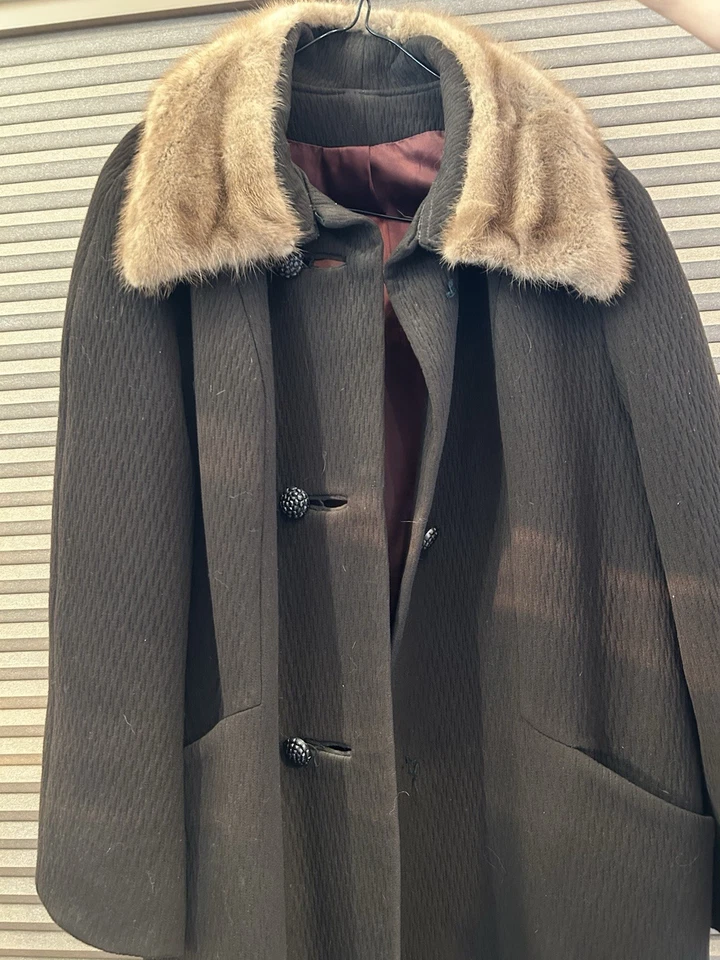 Abrigo de Colección Años 50-60 Forstmann Lana Texturizada Boucle Columpio Cuello de Piel Para Mujer M Foto 2 de 4